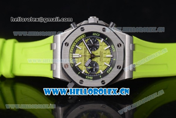 Audemars Piguet Royal Oak Offshore Diver Swiss Valjoux 7750 Automatic Steel Case with Green Dial Green Rubber Strap and Stick/Arabic Numeral Markers (EF) - Click Image to Close
